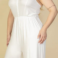 Plus Size Button Front Wide Leg Jumpsuit - Passion 4 Fashion USA