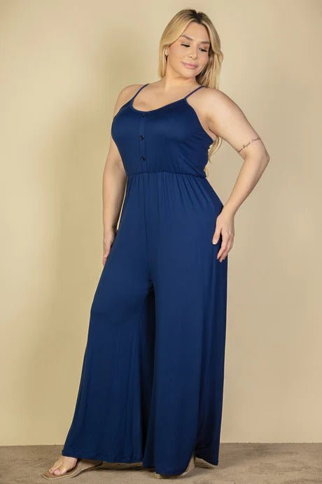 Plus Size Button Front Wide Leg Jumpsuit - Passion 4 Fashion USA