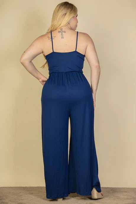 Plus Size Button Front Wide Leg Jumpsuit - Passion 4 Fashion USA