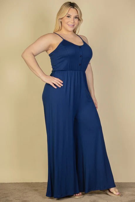 Plus Size Button Front Wide Leg Jumpsuit - Passion 4 Fashion USA