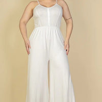 Plus Size Button Front Wide Leg Jumpsuit - Passion 4 Fashion USA