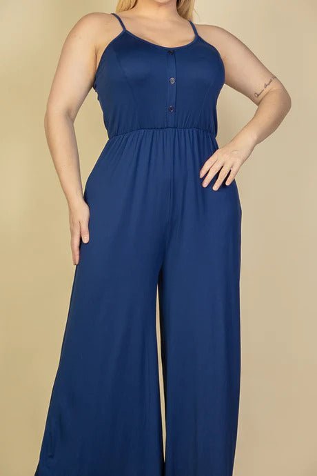 Plus Size Button Front Wide Leg Jumpsuit - Passion 4 Fashion USA