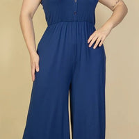 Plus Size Button Front Wide Leg Jumpsuit - Passion 4 Fashion USA