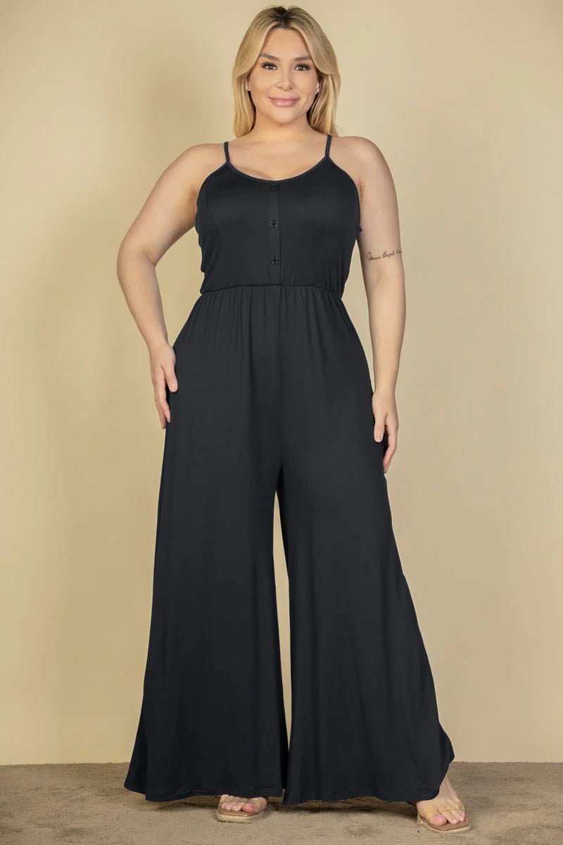Plus Size Button Front Wide Leg Jumpsuit - Passion 4 Fashion USA