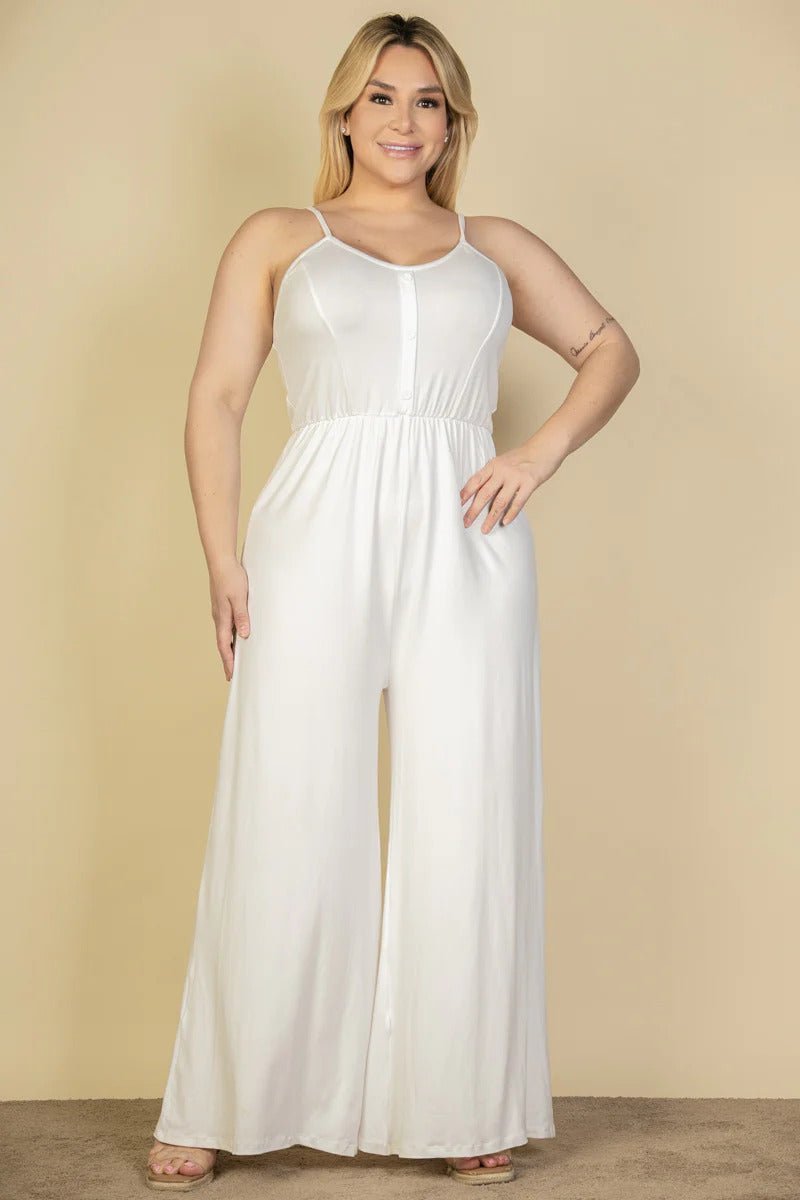 Plus Size Button Front Wide Leg Jumpsuit - Passion 4 Fashion USA