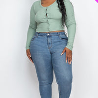 Plus Size Button Up Cropped Top - Passion 4 Fashion USA