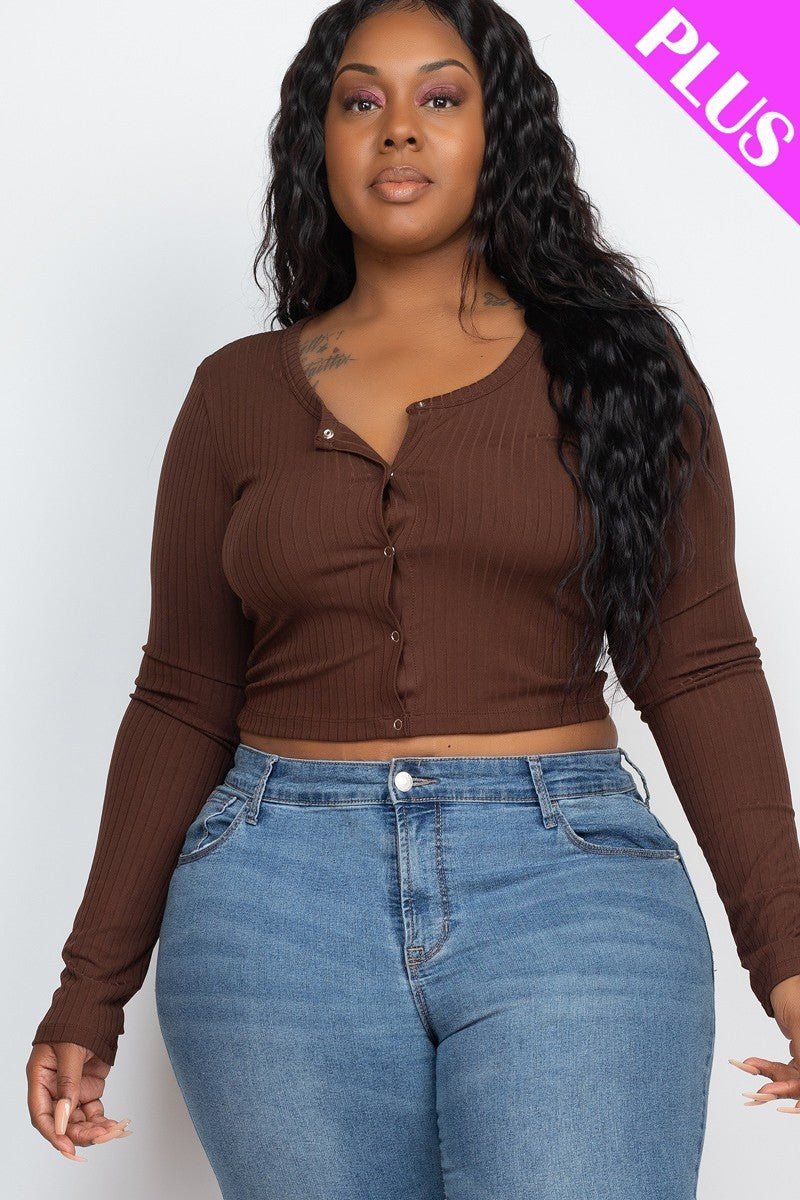 Plus Size Button Up Cropped Top - Passion 4 Fashion USA
