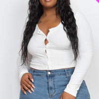 Plus Size Button Up Cropped Top - Passion 4 Fashion USA