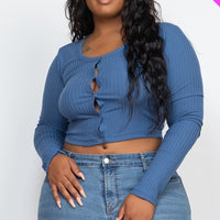 Plus Size Button Up Cropped Top - Passion 4 Fashion USA