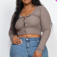 Plus Size Button Up Cropped Top - Passion 4 Fashion USA