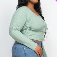 Plus Size Button Up Cropped Top - Passion 4 Fashion USA