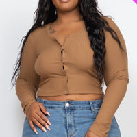 Plus Size Button Up Cropped Top - Passion 4 Fashion USA