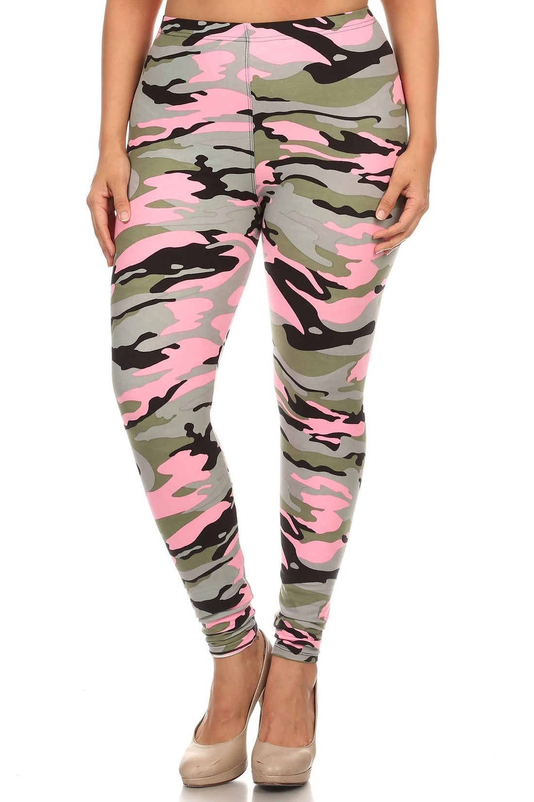Plus Size Camouflage Printed Knit Legging With Elastic Waistband And High Waist Fit - Passion 4 Fashion USA