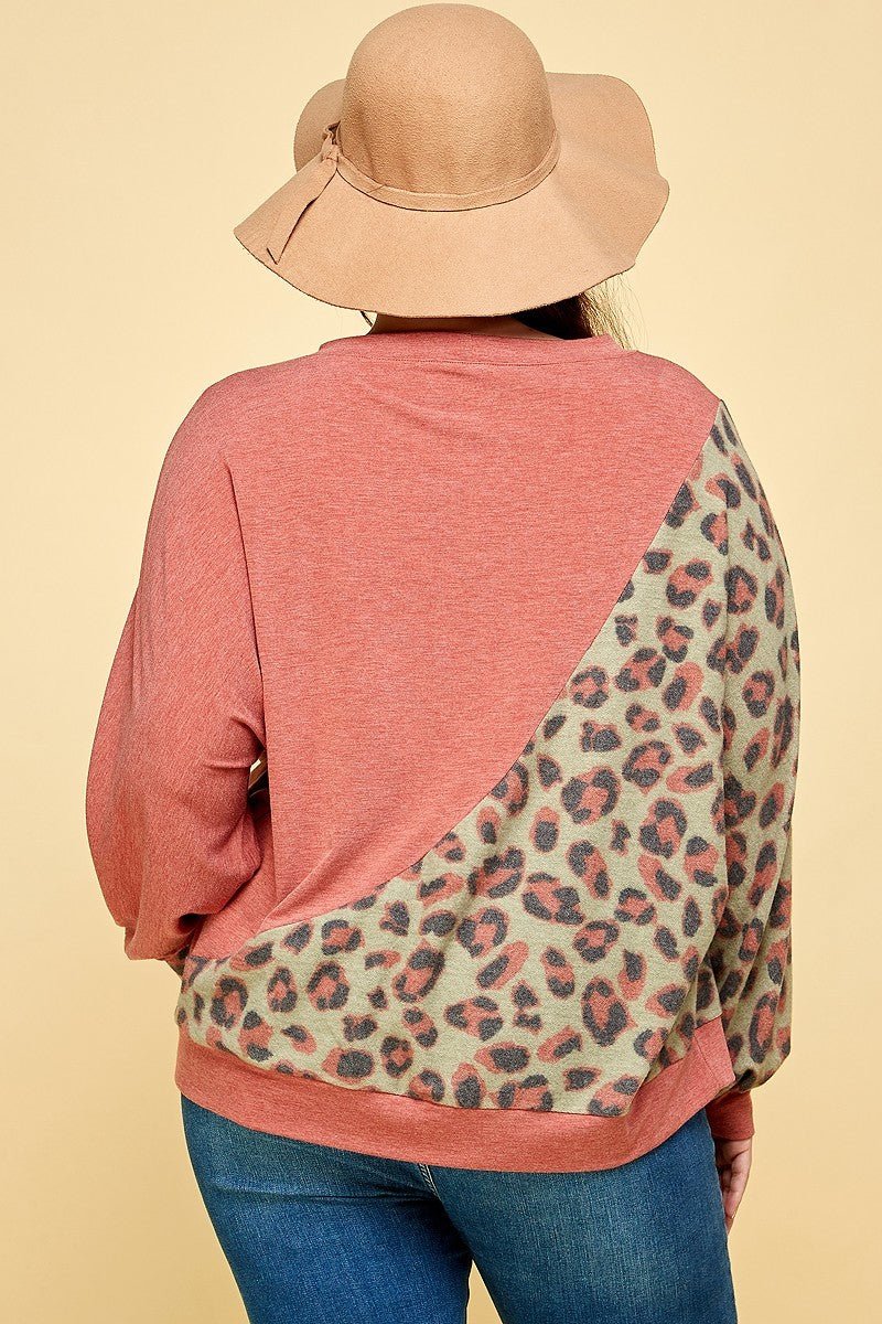 Plus Size Cute Animal French Terry Brush Contrast Print Pullover - Passion 4 Fashion USA