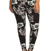 Plus Size Floral Graphic Printed Jersey Knit Legging With Elastic Waistband Detail - Passion 4 Fashion USA