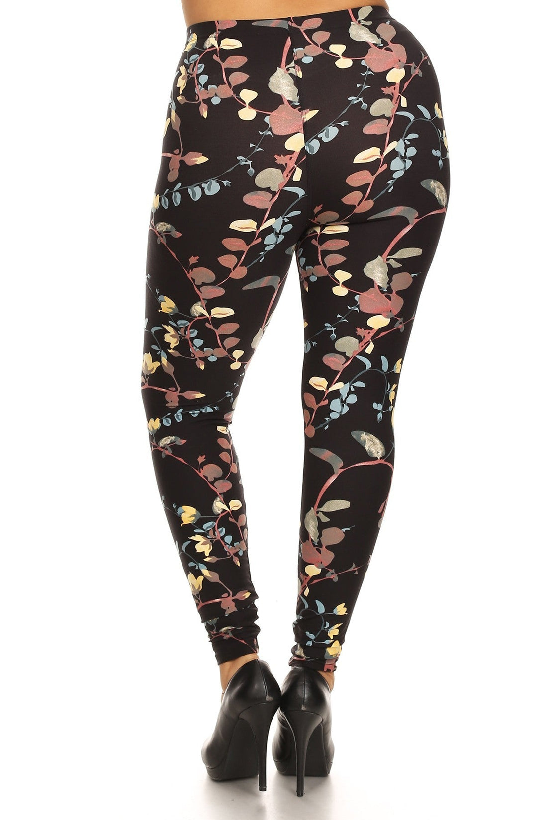 Plus Size Floral Print, Full Length Leggings In A Slim Fitting Style With A Banded High Waist - Passion 4 Fashion USA
