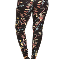 Plus Size Floral Print, Full Length Leggings In A Slim Fitting Style With A Banded High Waist - Passion 4 Fashion USA