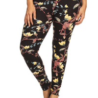 Plus Size Floral Print, Full Length Leggings In A Slim Fitting Style With A Banded High Waist - Passion 4 Fashion USA