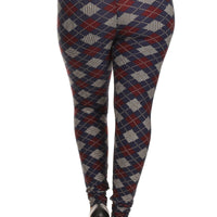 Plus Size Plaid Graphic Printed Knit Legging With Elastic Waist Detail - Passion 4 Fashion USA
