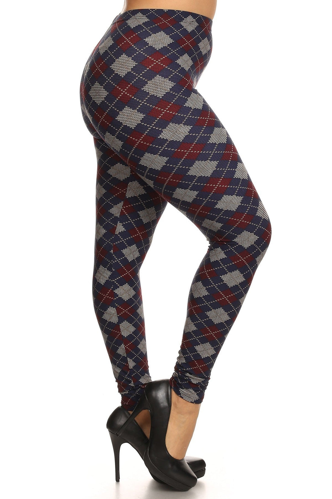 Plus Size Plaid Graphic Printed Knit Legging With Elastic Waist Detail - Passion 4 Fashion USA
