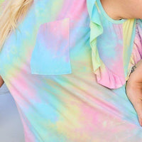 Plus Size Round Neck Ruffle Sleeve Front Pocket Tie Dye Knit Top - Passion 4 Fashion USA