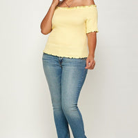 Plus Size Solid Off The Shoulder Smocked Top - Passion 4 Fashion USA