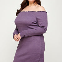 Plus Size, Solid Smocked Off Shoulder Dress - Passion 4 Fashion USA