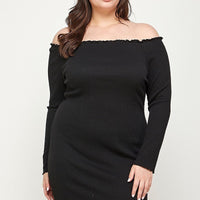 Plus Size, Solid Smocked Off Shoulder Dress - Passion 4 Fashion USA