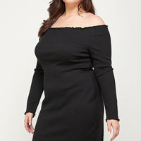 Plus Size, Solid Smocked Off Shoulder Dress - Passion 4 Fashion USA