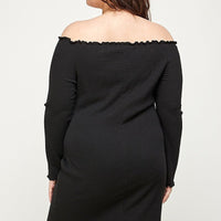 Plus Size, Solid Smocked Off Shoulder Dress - Passion 4 Fashion USA
