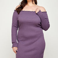 Plus Size, Solid Smocked Off Shoulder Dress - Passion 4 Fashion USA