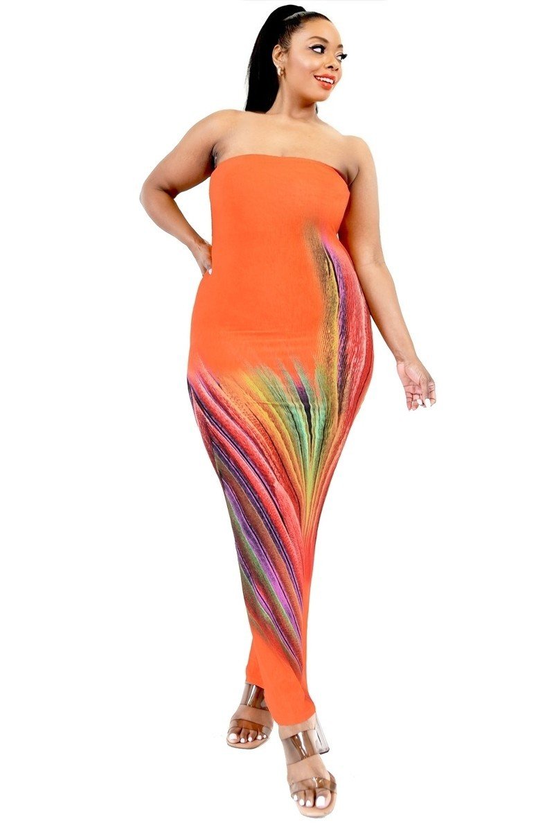 Plus Sleeveless Color Gradient Tube Top Maxi Dress - Passion 4 Fashion USA