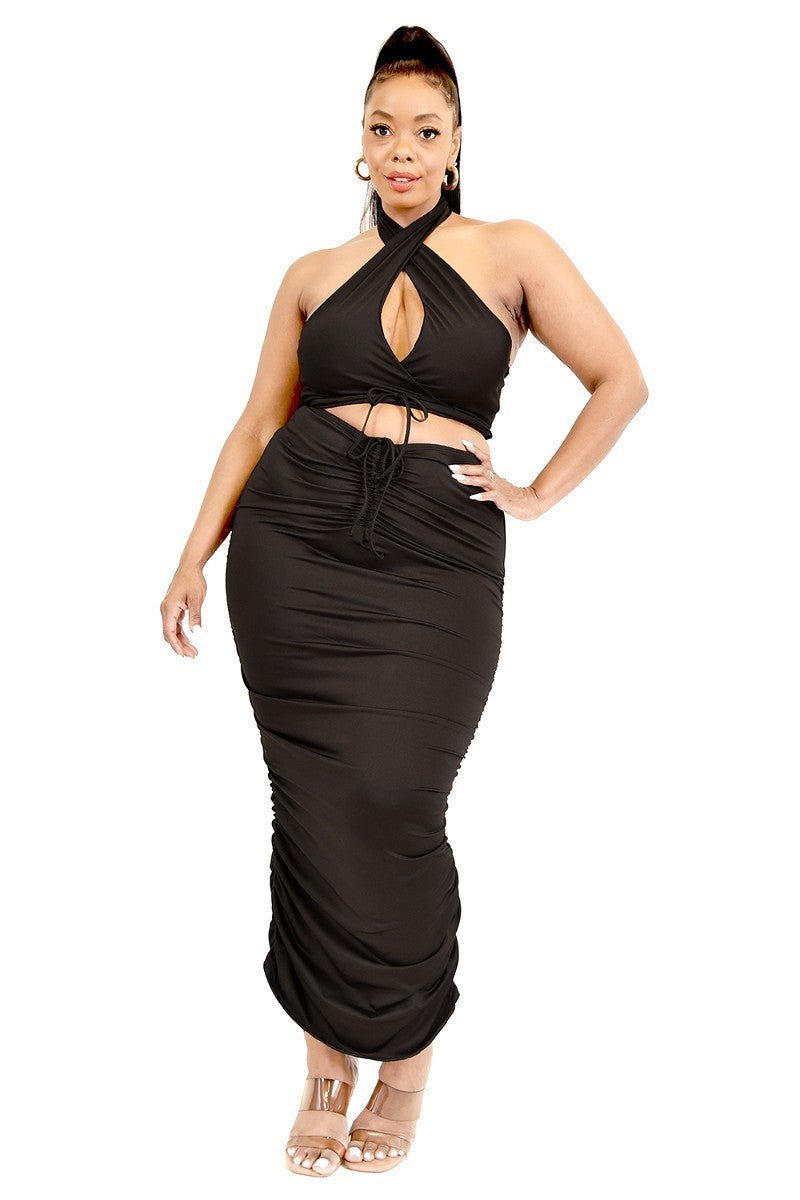 Plus Solid 2 Piece Halter Top Set - Passion 4 Fashion USA
