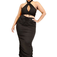 Plus Solid 2 Piece Halter Top Set - Passion 4 Fashion USA