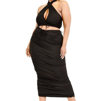 Plus Solid 2 Piece Halter Top Set - Passion 4 Fashion USA