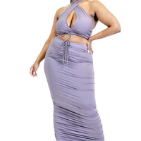 Plus Solid 2 Piece Halter Top Set - Passion 4 Fashion USA