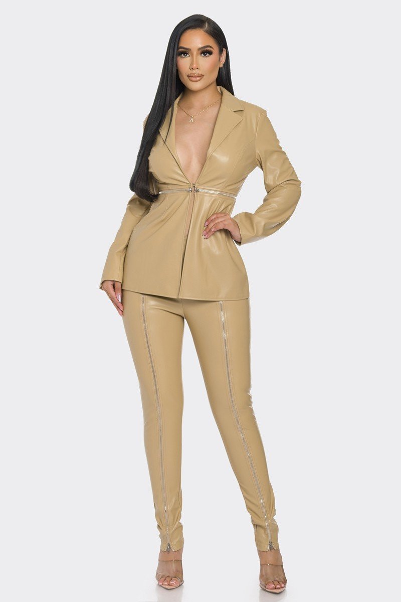 Pu Leather Zipper Pant Set - Passion 4 Fashion USA