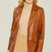 Pu Woven Solid Blazer - Passion 4 Fashion USA