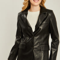 Pu Woven Solid Blazer - Passion 4 Fashion USA