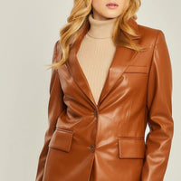 Pu Woven Solid Blazer - Passion 4 Fashion USA