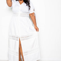 Puff Sleeve Maxi Dress With Lace Insert - Passion 4 Fashion USA