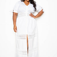 Puff Sleeve Maxi Dress With Lace Insert - Passion 4 Fashion USA