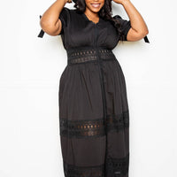 Puff Sleeve Maxi Dress With Lace Insert - Passion 4 Fashion USA