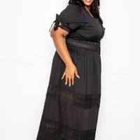 Puff Sleeve Maxi Dress With Lace Insert - Passion 4 Fashion USA
