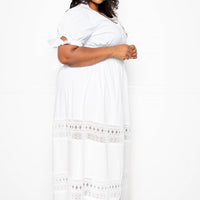 Puff Sleeve Maxi Dress With Lace Insert - Passion 4 Fashion USA