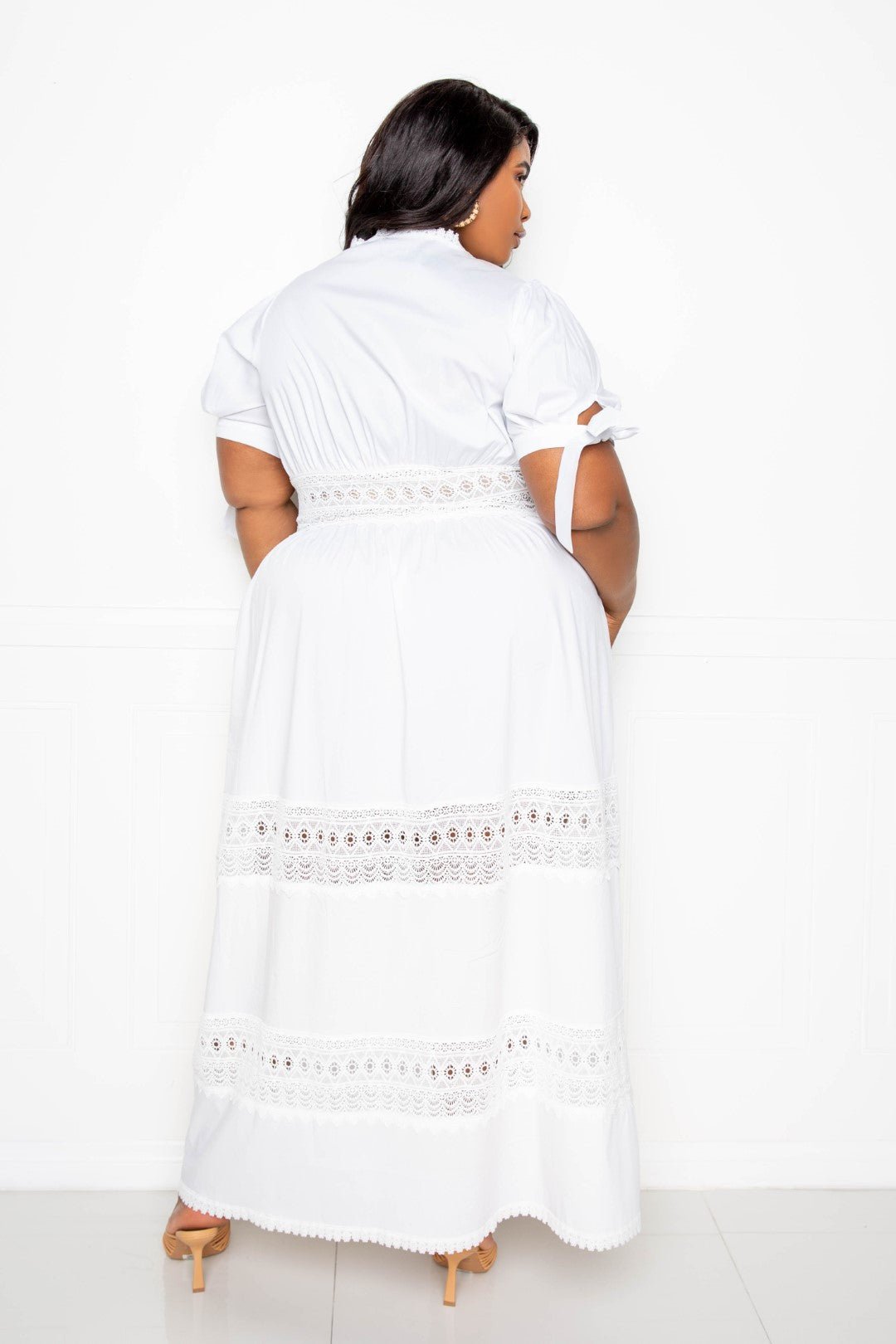 Puff Sleeve Maxi Dress With Lace Insert - Passion 4 Fashion USA