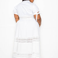 Puff Sleeve Maxi Dress With Lace Insert - Passion 4 Fashion USA