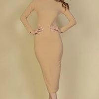 Ribbed Mock Neck Long Sleeve Bodycon Midi Dress - Passion 4 Fashion USA