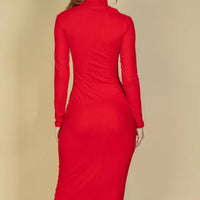 Ribbed Mock Neck Long Sleeve Bodycon Midi Dress - Passion 4 Fashion USA