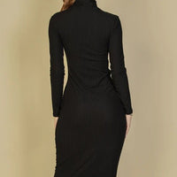 Ribbed Mock Neck Long Sleeve Bodycon Midi Dress - Passion 4 Fashion USA